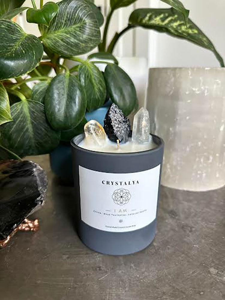 Crystal Candle | Citrine | Lemurian Quartz | Black Tourmaline | Natural Coconut Wax | Scented Candle |8 oz.