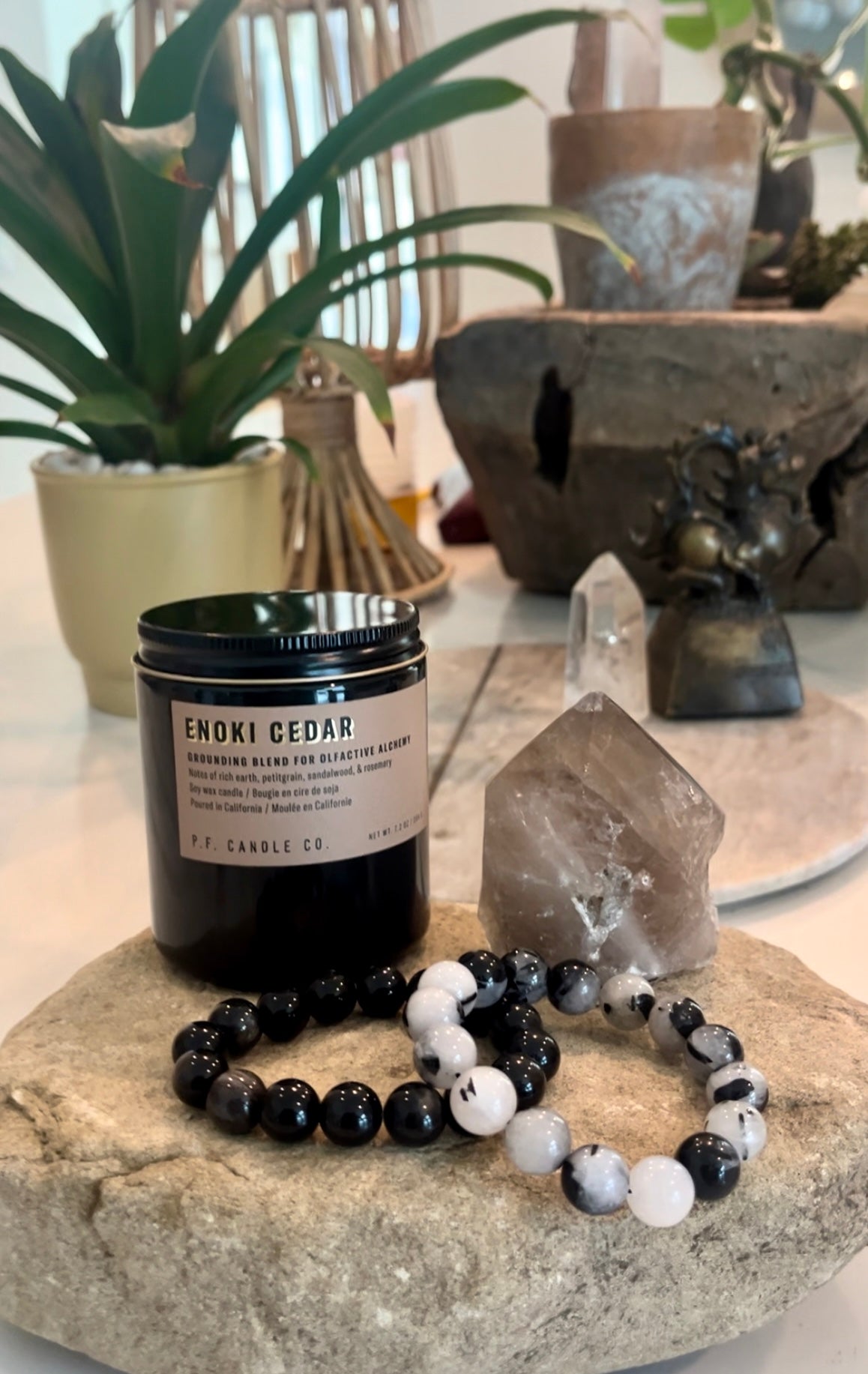 Smoky Quartz Crystal + Crystal Bracelet + Scented Candle | Root Chakra Grounding
