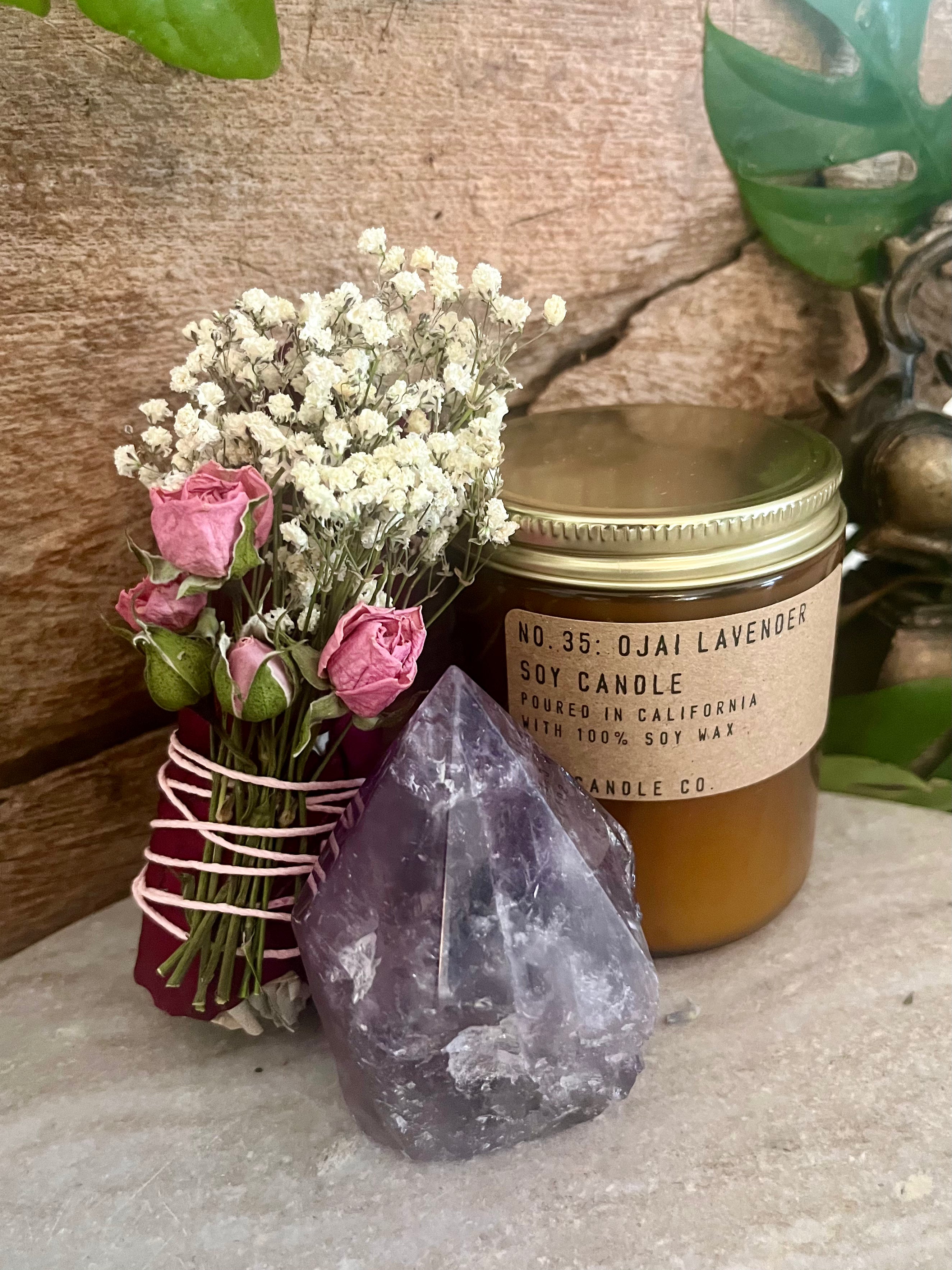 Self-Care Gift Set | Relaxation & Wellness Box | Lavender Candle | Amethyst Crystal | Rose Sage Bundle