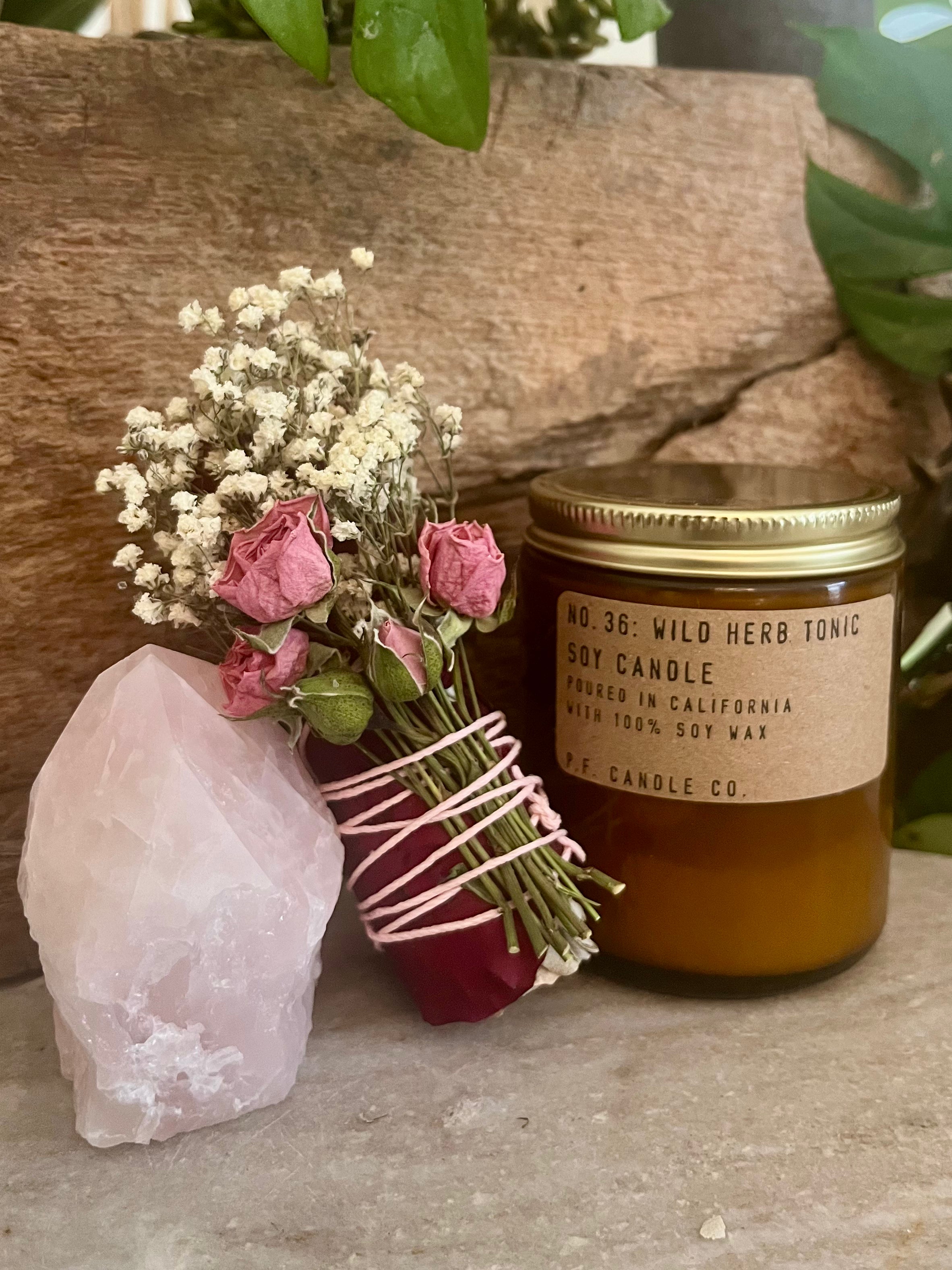 Self-Care Gift Set | Rose Sage Bundle | Rose Quartz | Scented Candle | Wellness | Aromatherapy