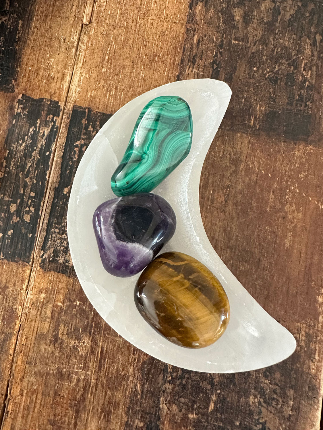 Selenite Moon Charging Dish + Crystal Companion Set