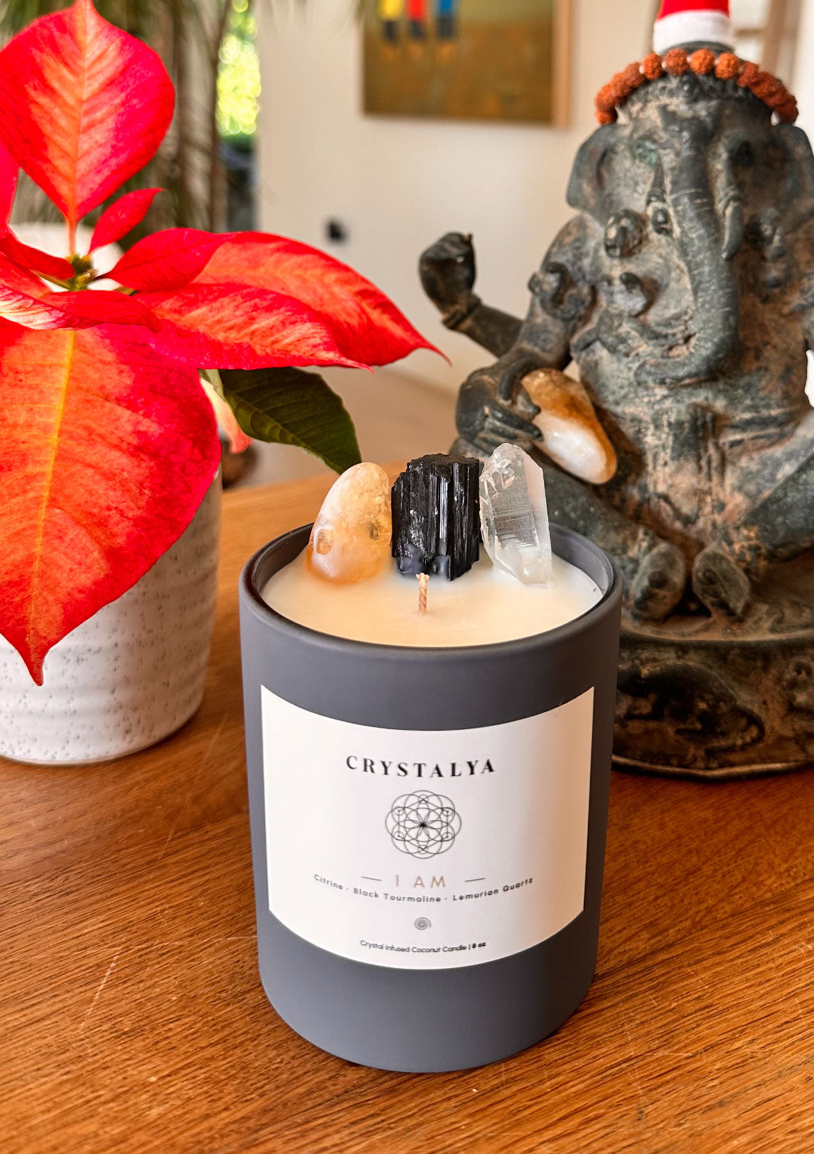 Crystal Candle | Citrine | Lemurian Quartz | Black Tourmaline | Natural Coconut Wax | Scented Candle |8 oz.