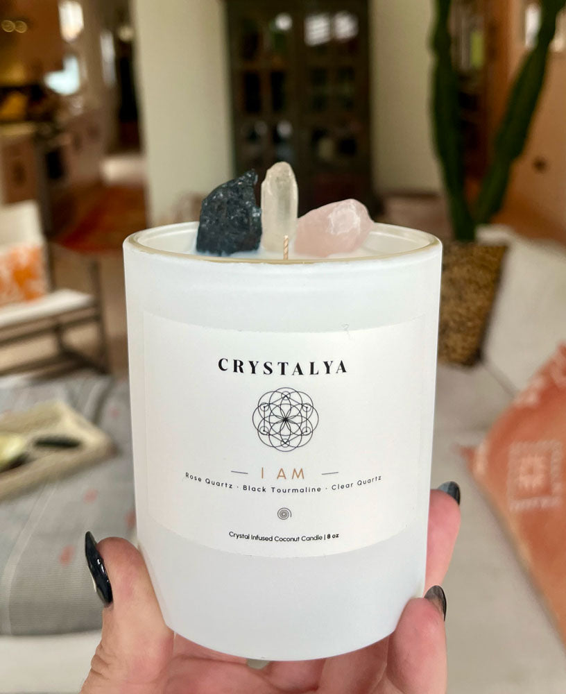 White "I AM" Crystal-Infused Candle