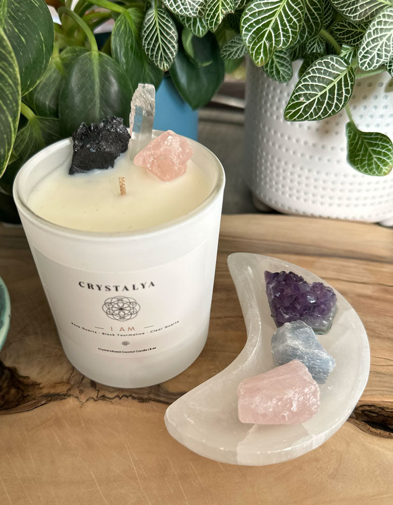 White "I AM" Crystal-Infused Candle