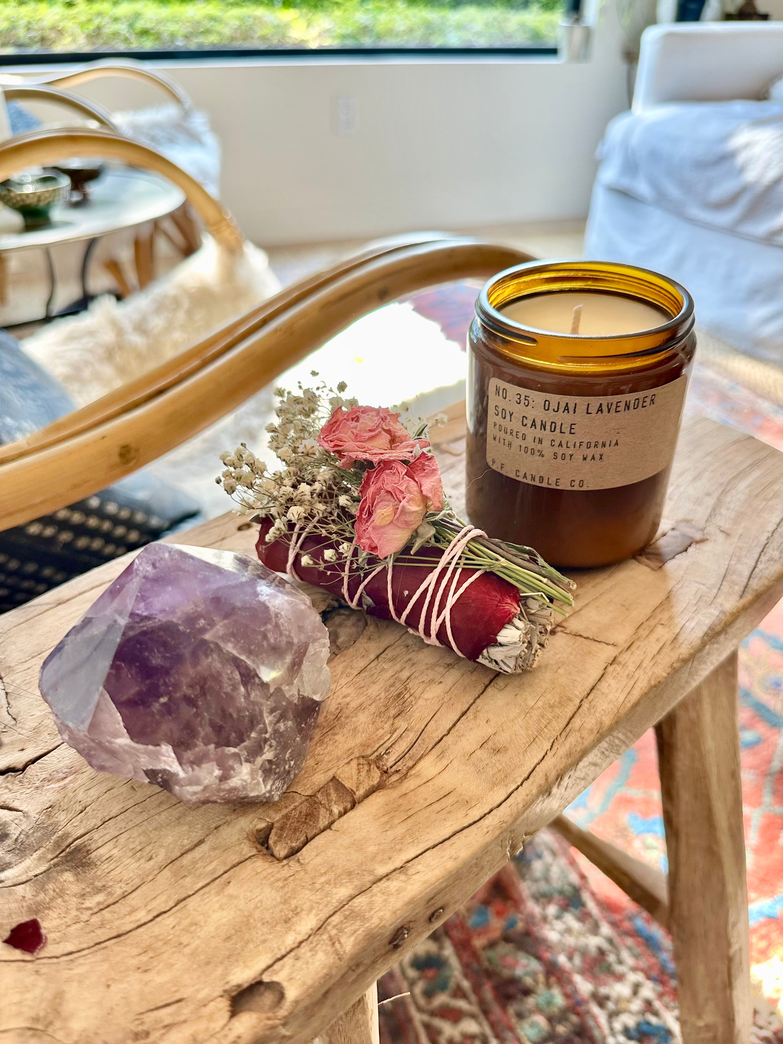 Self-Care Gift Set | Relaxation & Wellness Box | Lavender Candle | Amethyst Crystal | Rose Sage Bundle