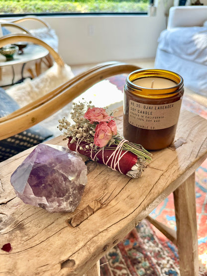 Self-Care Gift Set | Relaxation & Wellness Box | Lavender Candle | Amethyst Crystal | Rose Sage Bundle