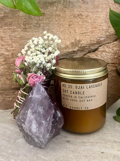 Self-Care Gift Set | Relaxation & Wellness Box | Lavender Candle | Amethyst Crystal | Rose Sage Bundle