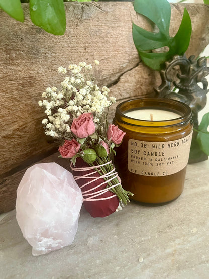 Self-Care Gift Set | Rose Sage Bundle | Rose Quartz | Scented Candle | Wellness | Aromatherapy