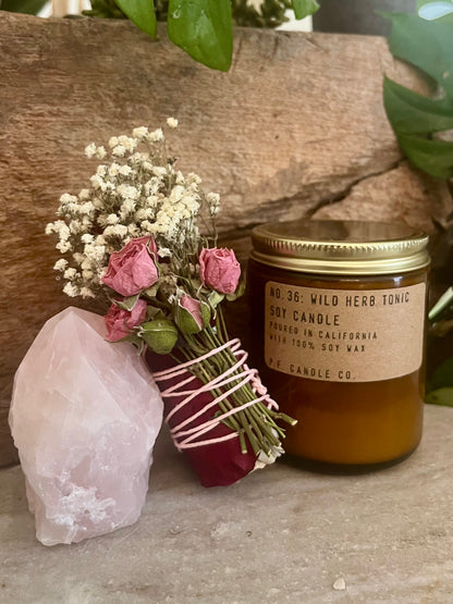 Self-Care Gift Set | Rose Sage Bundle | Rose Quartz | Scented Candle | Wellness | Aromatherapy
