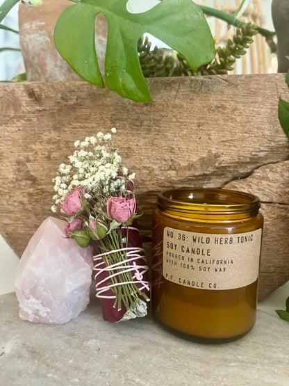 Self-Care Gift Set | Rose Sage Bundle | Rose Quartz | Scented Candle | Wellness | Aromatherapy