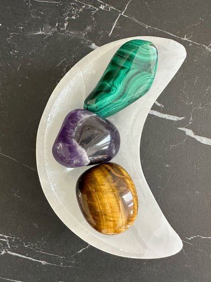 Selenite Moon Charging Dish + Crystal Companion Set